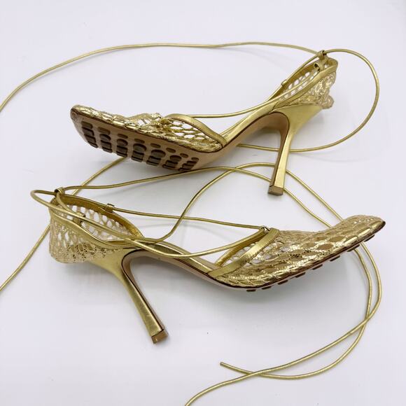 BOTTEGA VENETA Metallic leather-trimmed mesh pumps (Size 38.5) - Picture 8 of 16